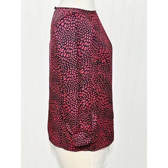 Banana Republic Womens Animal Print Blouse Top Puff Sleeve Red‎ Black Medium - Picture 11 of 12